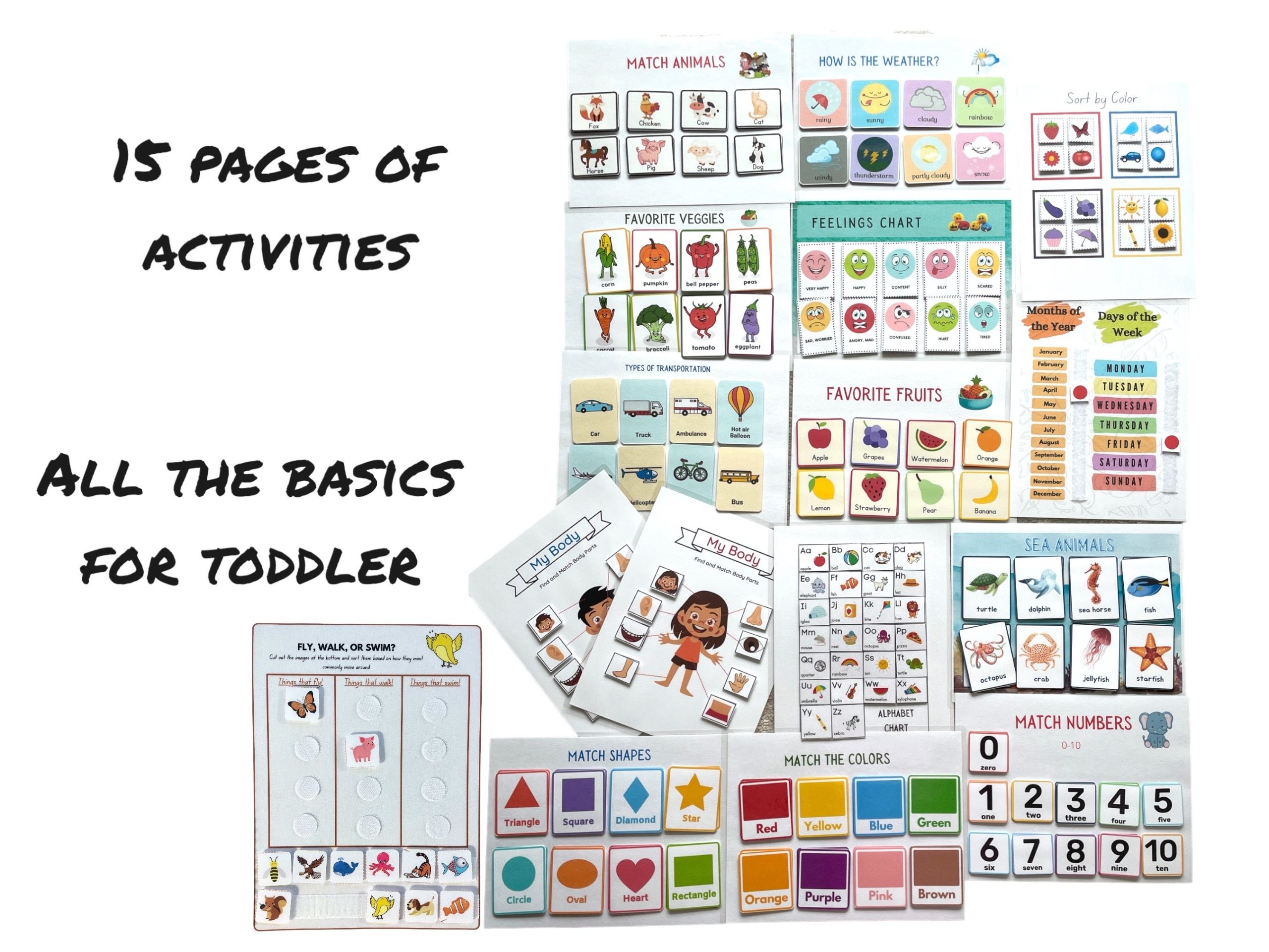 Printable toddler busy book digital download with learning activity pages