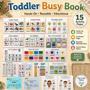 Montessori preschool busy book with number, color, shape and animal matching pages